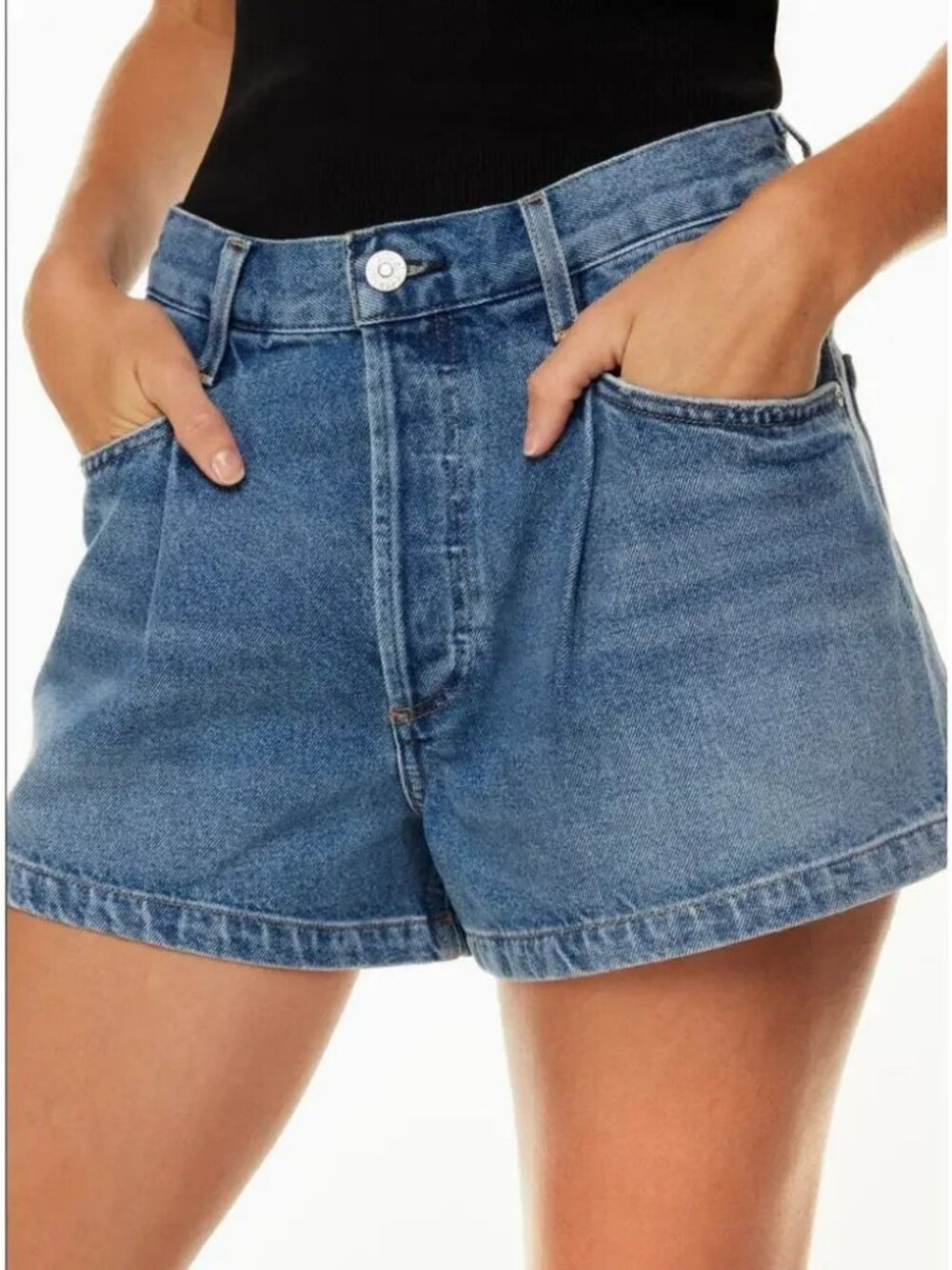 Citizens Of Humanity Franca Pleated Relaxed Denim Shorts Harbor Wash Medium 24